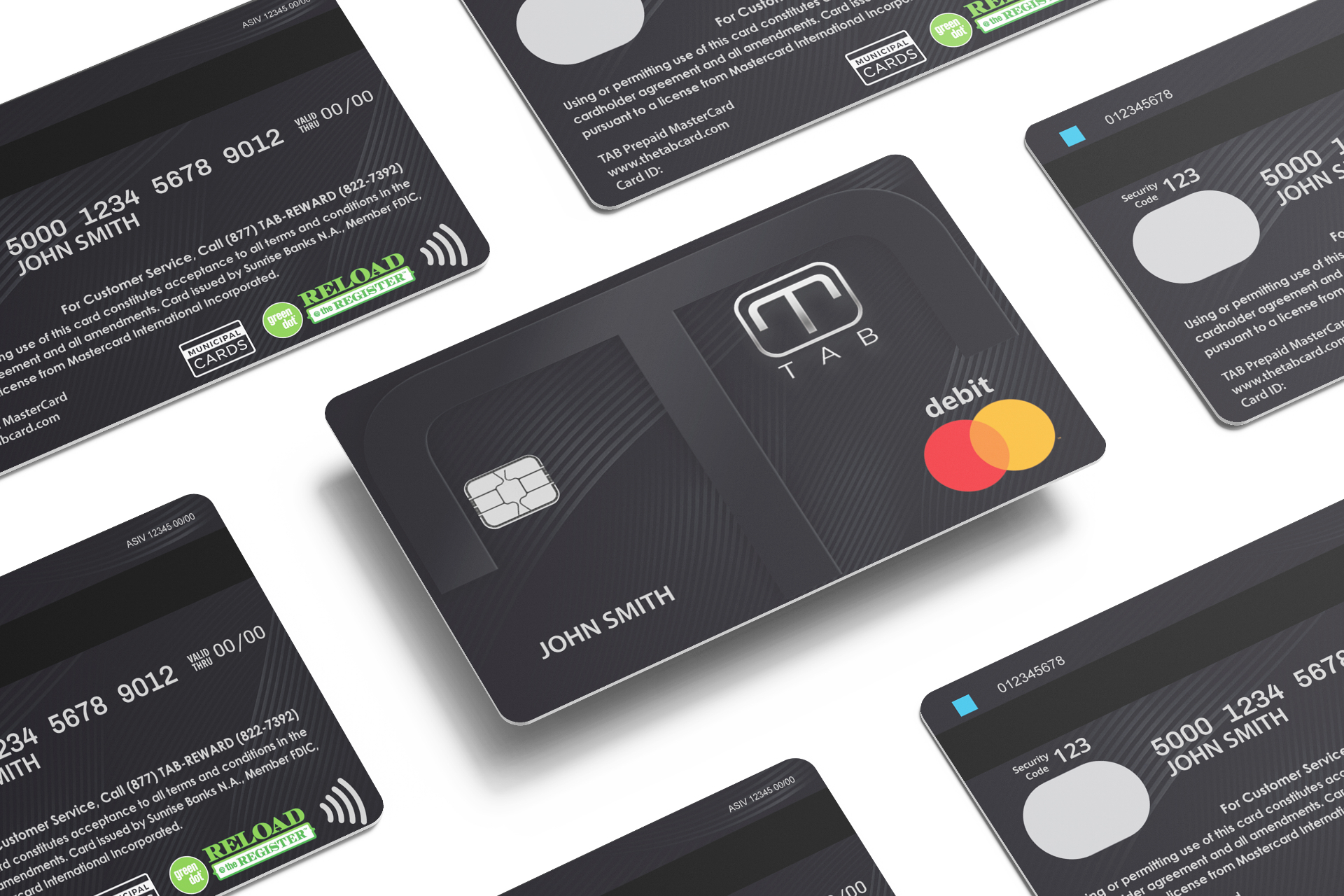 A stack of TAB Card debit cards arranged on a clean background